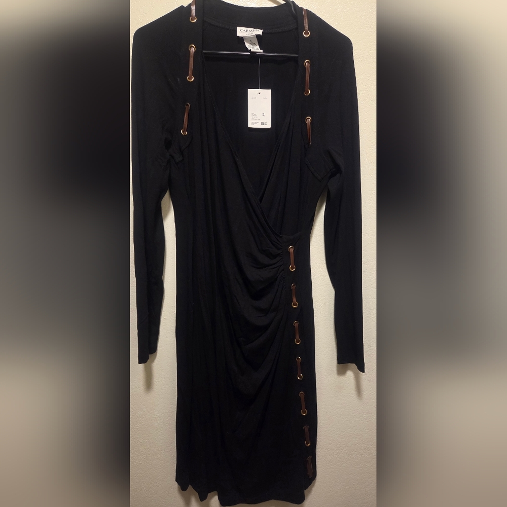 Elegant Black Dress with Unique Button Detailing